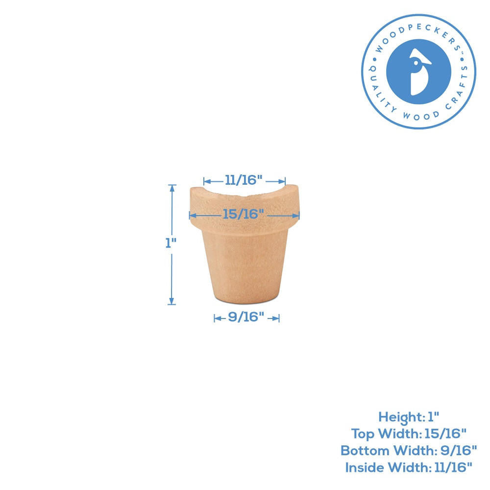 Woodpeckers Crafts Unfinished Wood Flower Pot Half, 1"