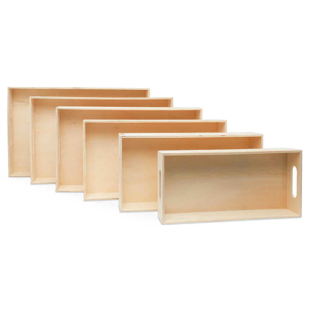Woodpeckers Crafts Unfinished Wood Nesting Trays with Cutout Handles, Set of 6