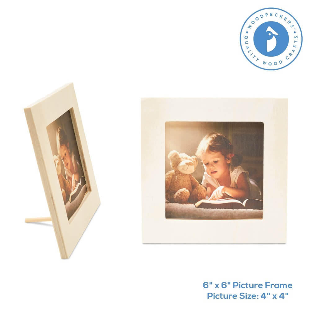 Unfinished Wood Photo Frame, 6" x 6"