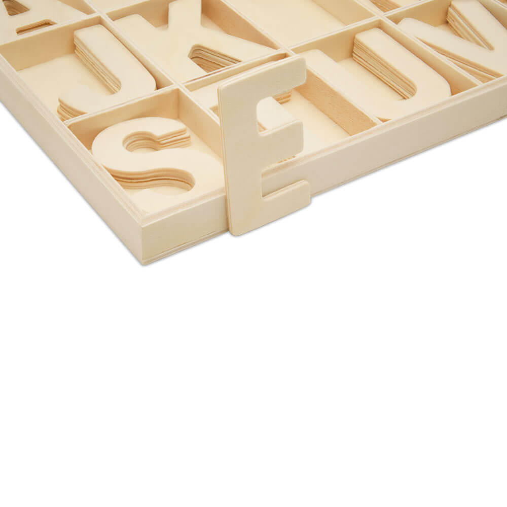 Woodpeckers Crafts Unfinished Wood Sorting Tray With Alphabet Cutouts