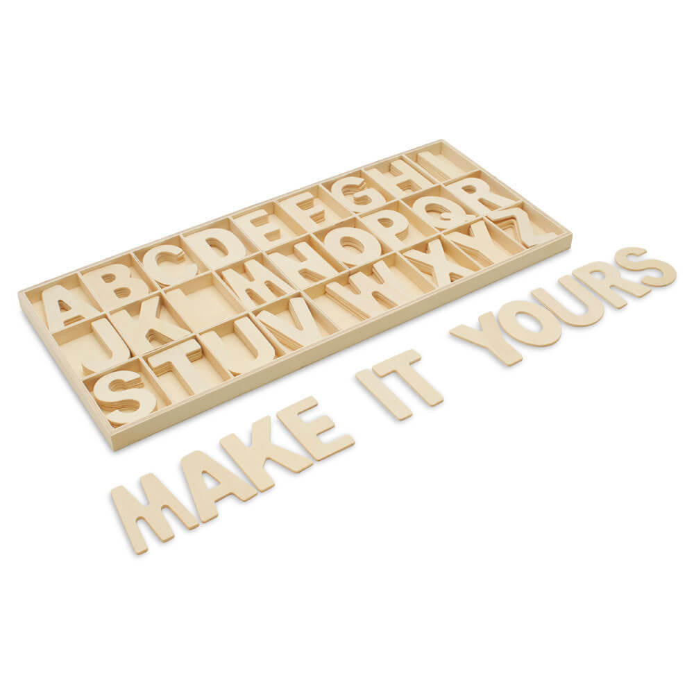 Woodpeckers Crafts Unfinished Wood Sorting Tray With Alphabet Cutouts