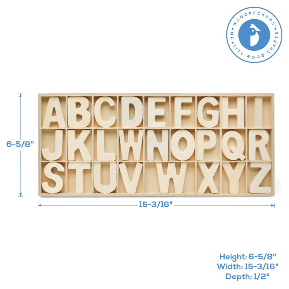 Woodpeckers Crafts Unfinished Wood Sorting Tray With Alphabet Cutouts