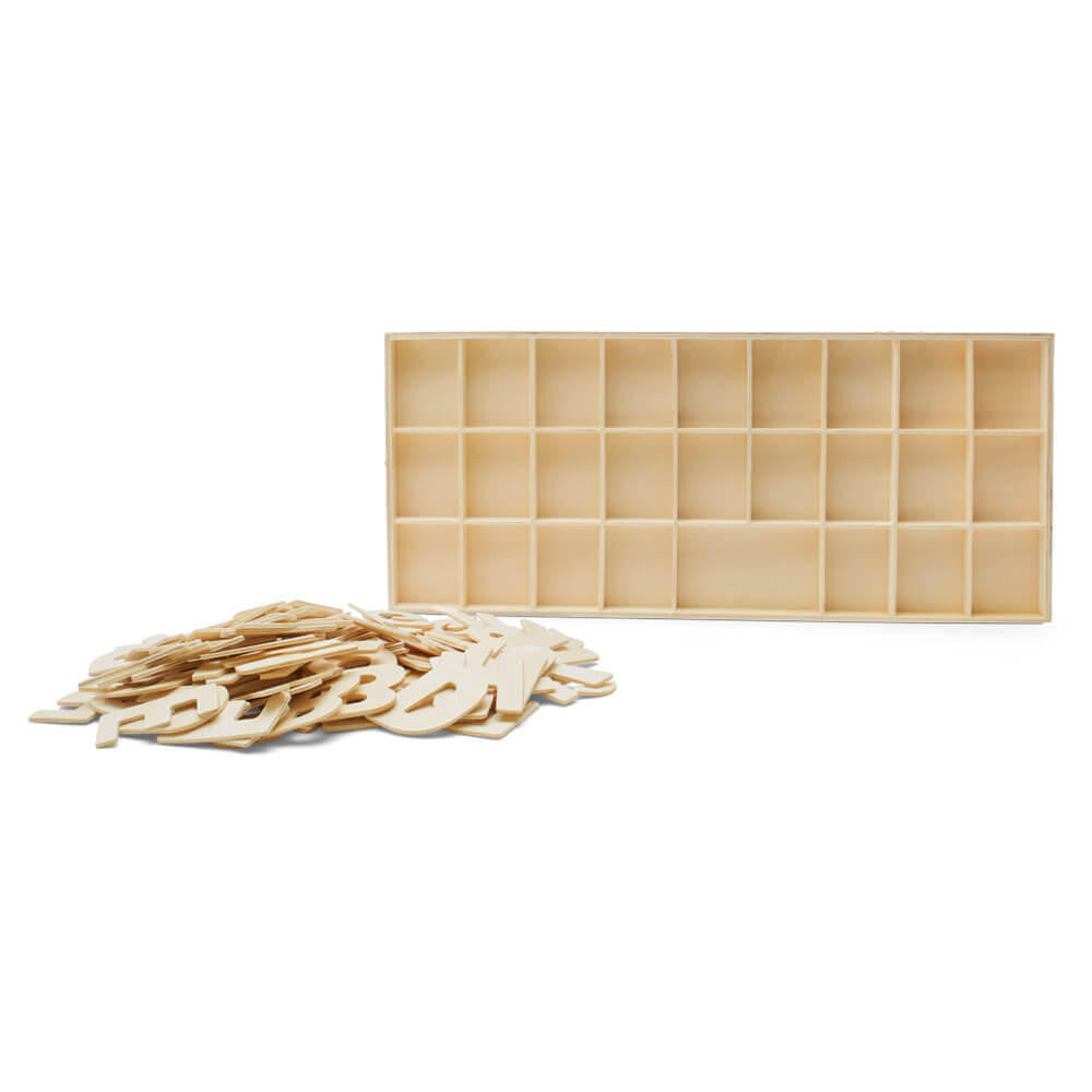 Woodpeckers Crafts Unfinished Wood Sorting Tray With Alphabet Cutouts
