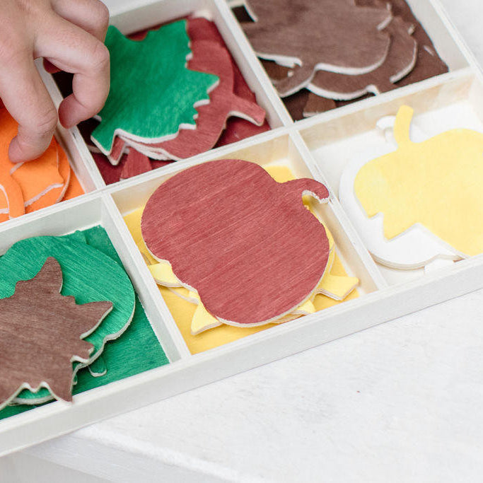 Woodpeckers Crafts Unfinished Wood Sorting Tray with Autumn Cutouts