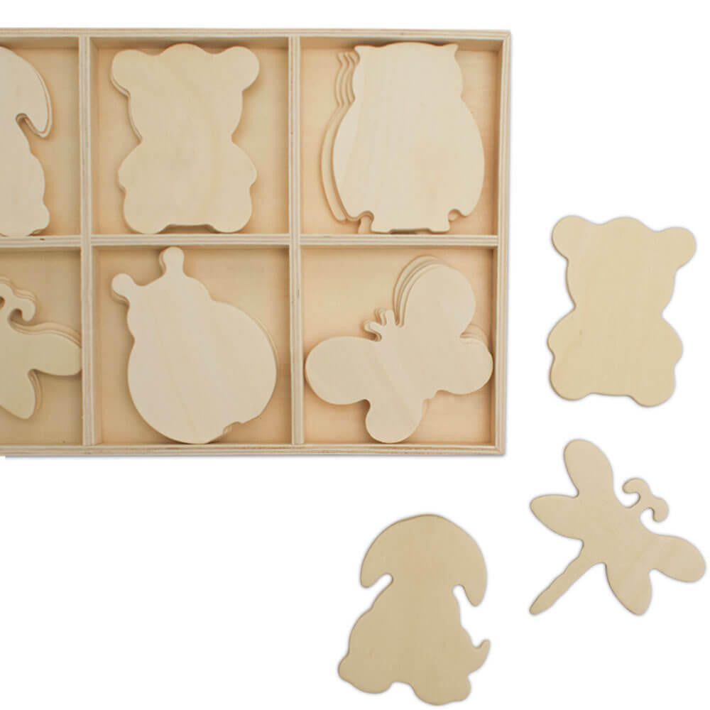 Woodpeckers Crafts Unfinished Wood Sorting Tray with Creature Cutouts