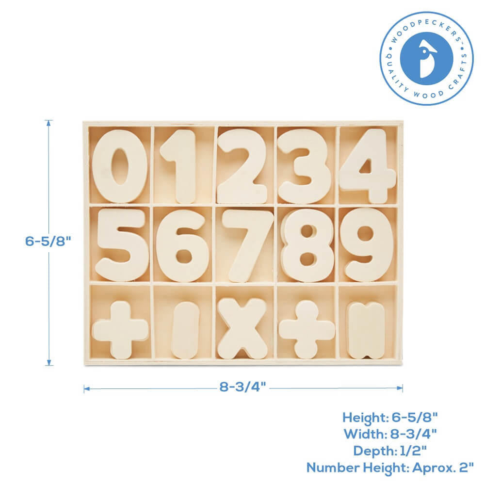 Woodpeckers Crafts Unfinished Wood Sorting Tray With Number Cutouts