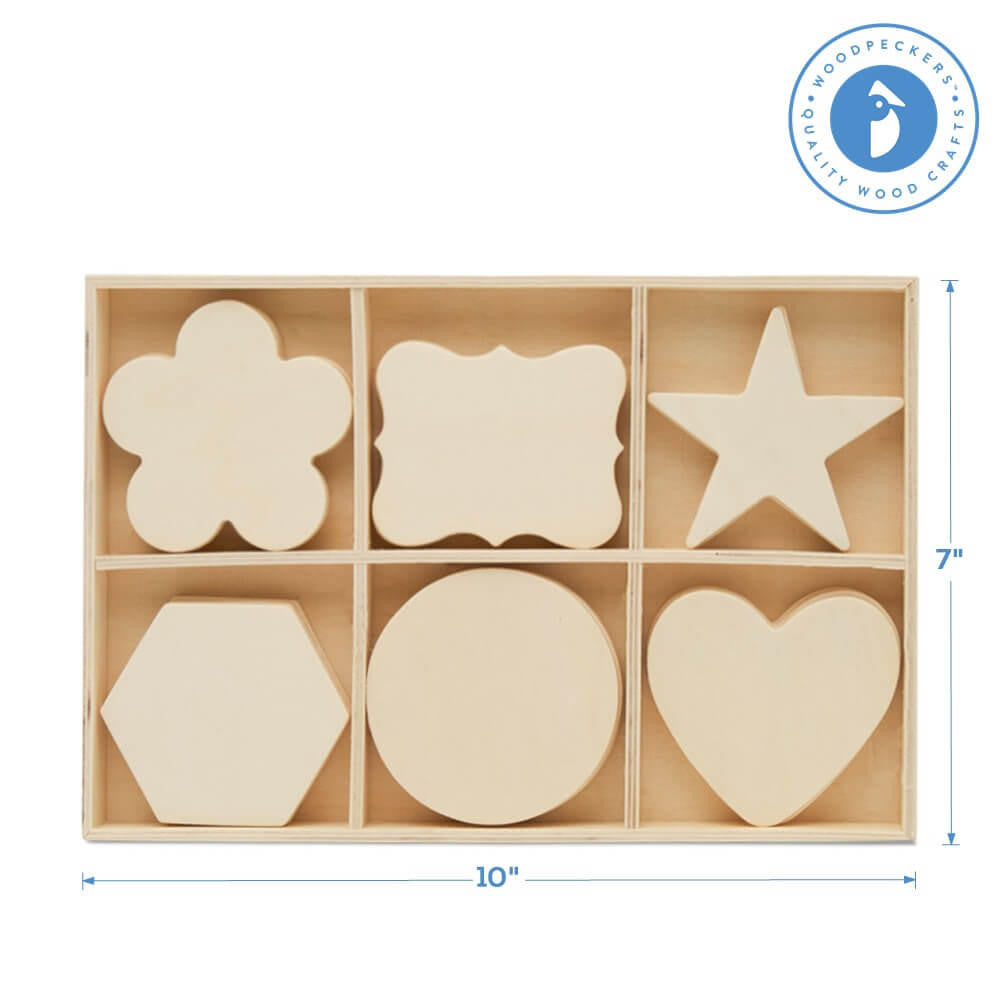 Woodpeckers Crafts Unfinished Wood Sorting Tray with Shape Cutouts
