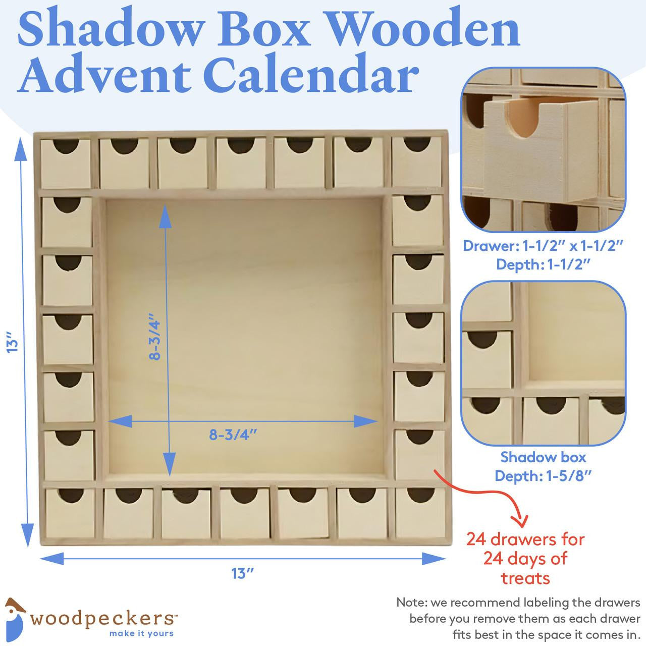 Woodpeckers Crafts Unfinished Wooden Advent Christmas Calendar Box