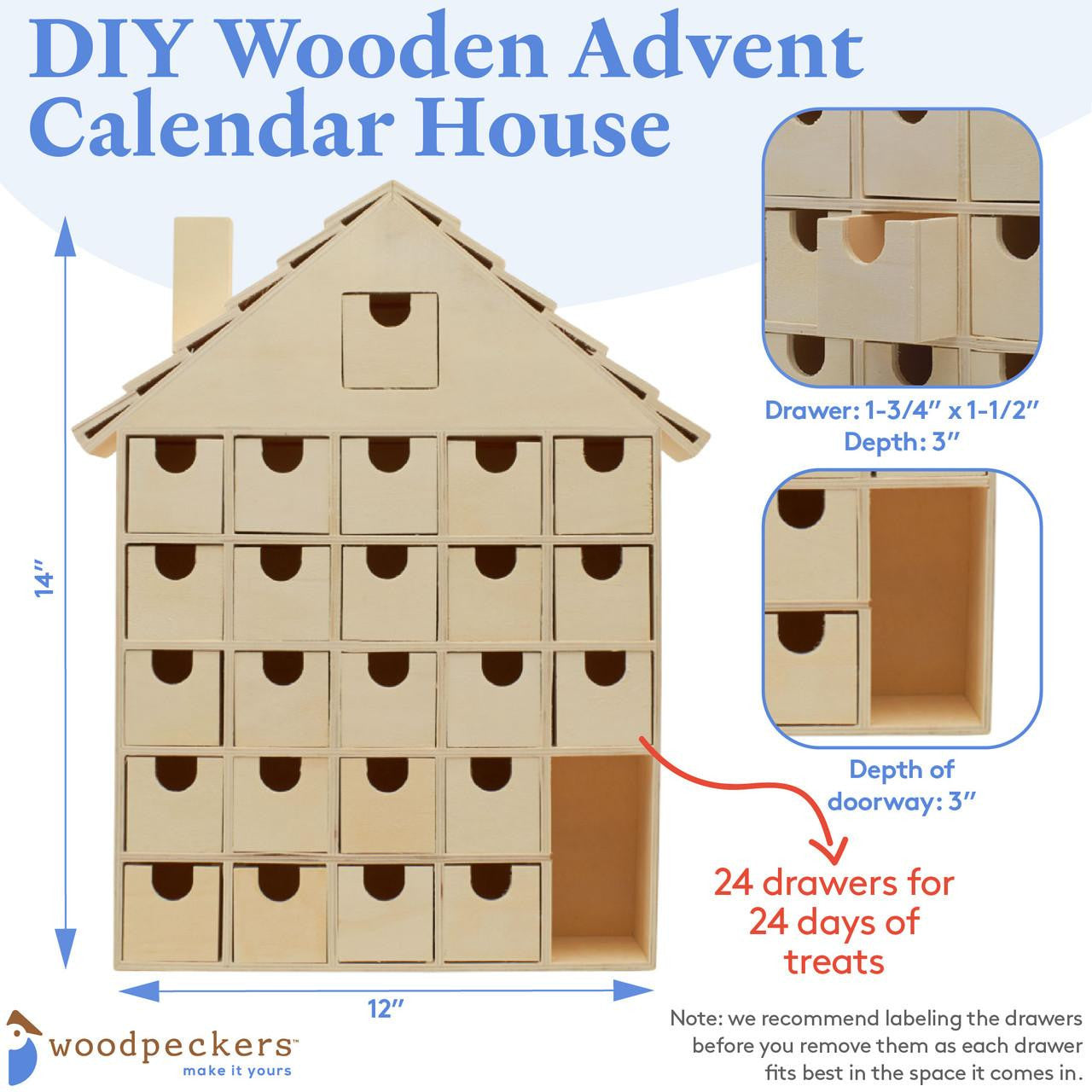 Woodpeckers Crafts Unfinished Wooden Advent Christmas Calendar House