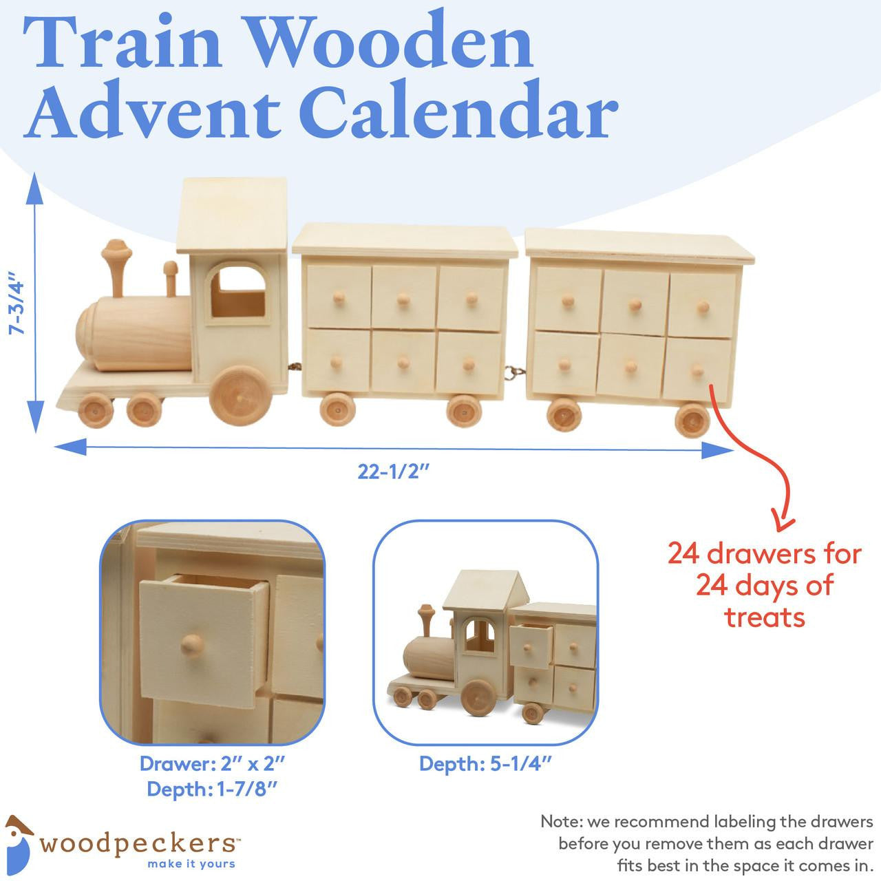 Woodpeckers Crafts Unfinished Wooden Christmas Train Advent Calendar