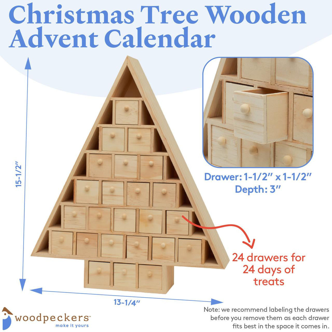 Woodpeckers Crafts Unfinished Wooden Christmas Tree Advent Calendar