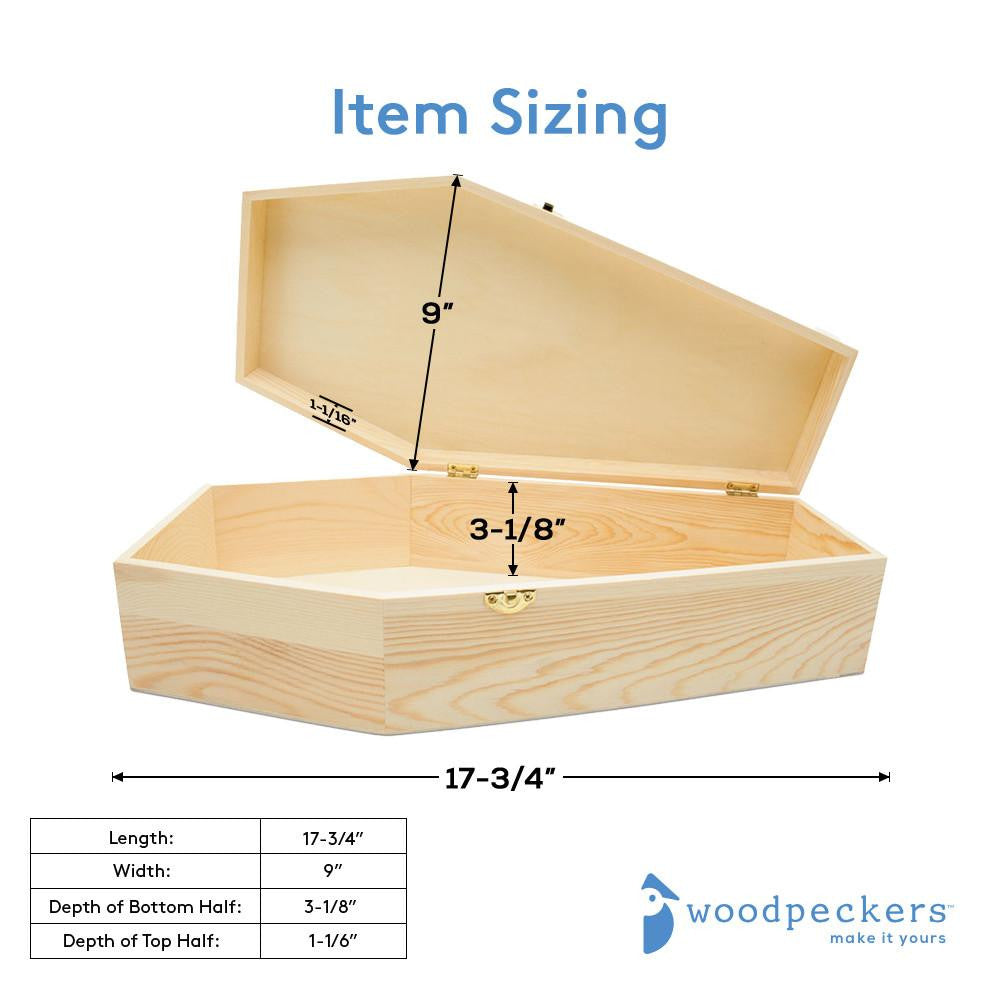 Woodpeckers Crafts Unfinished Wooden Coffins, 17-3/4"