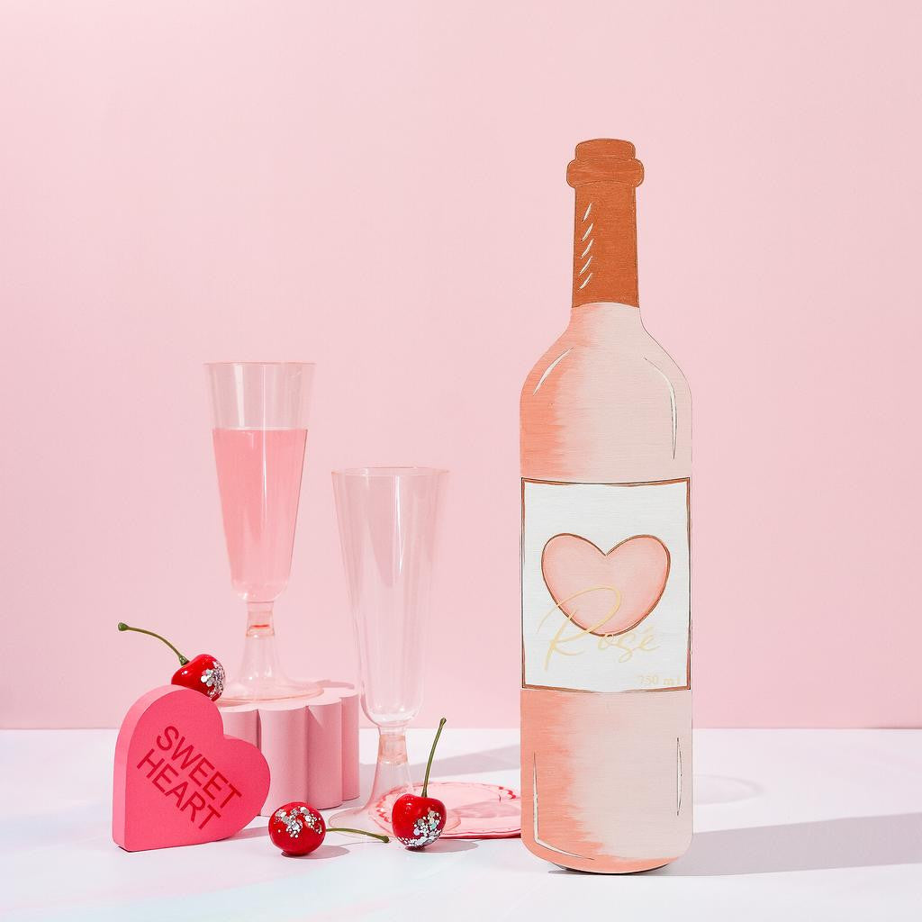 18" Wine Bottle with Etched Heart Cutout