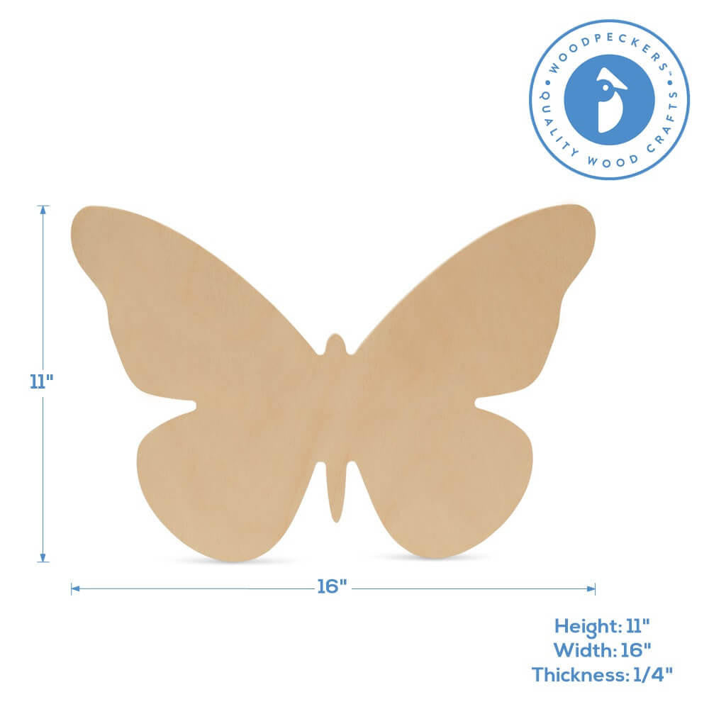 Woodpeckers Crafts Wood Butterfly Cutout Extra Large, 16" x 11"