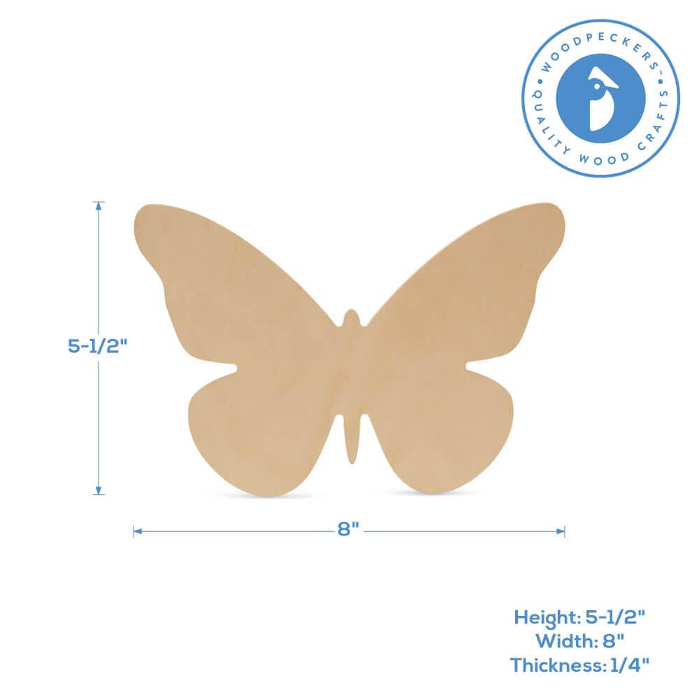 Woodpeckers Crafts Wood Butterfly Cutout Medium, 8" x 5.5"