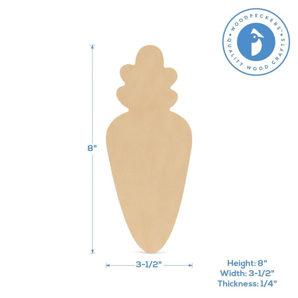 Woodpeckers Crafts Wood Carrot Cutout, Medium, 8" x 3.5"