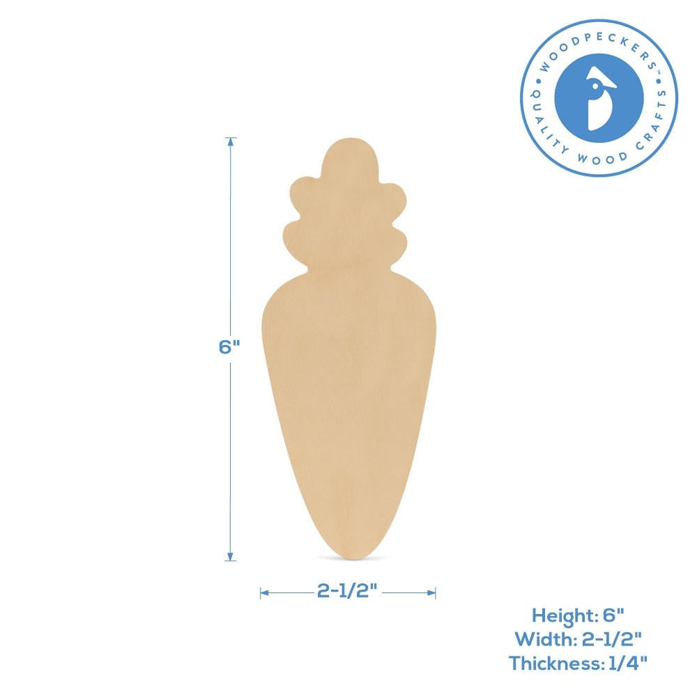 Woodpeckers Crafts Wood Carrot Cutout, Small, 6" x 2.5"