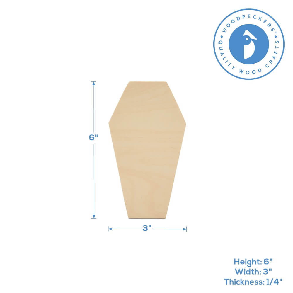 Woodpeckers Crafts Wood Coffin Cutout, 6" x 3"