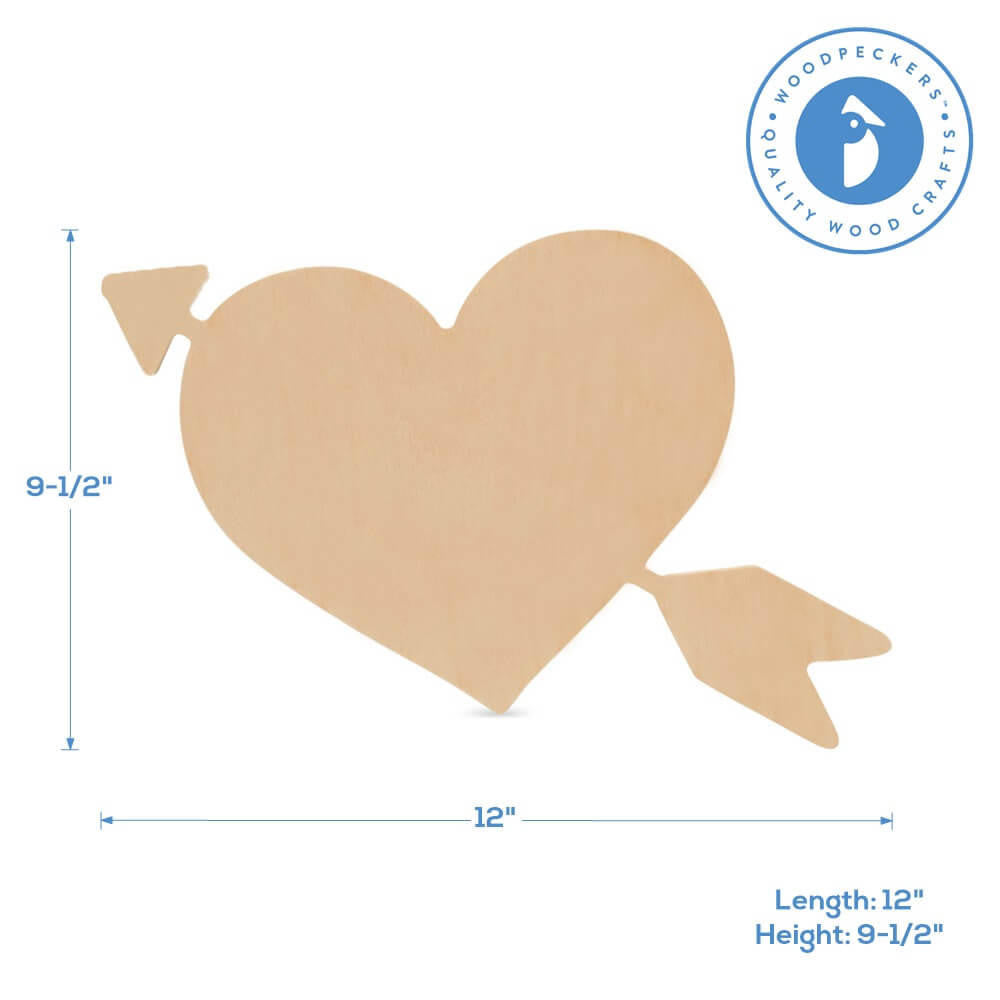 Woodpeckers Crafts Wood Cupid Heart Cutout, 12" x 9.5"