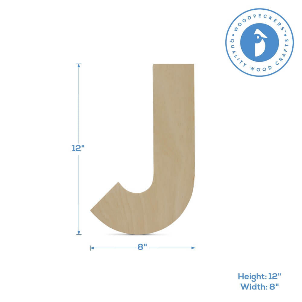 Woodpeckers Crafts Wood Cutout Letter J, 12"