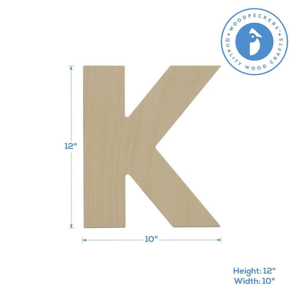 Woodpeckers Crafts Wood Cutout Letter K, 12"