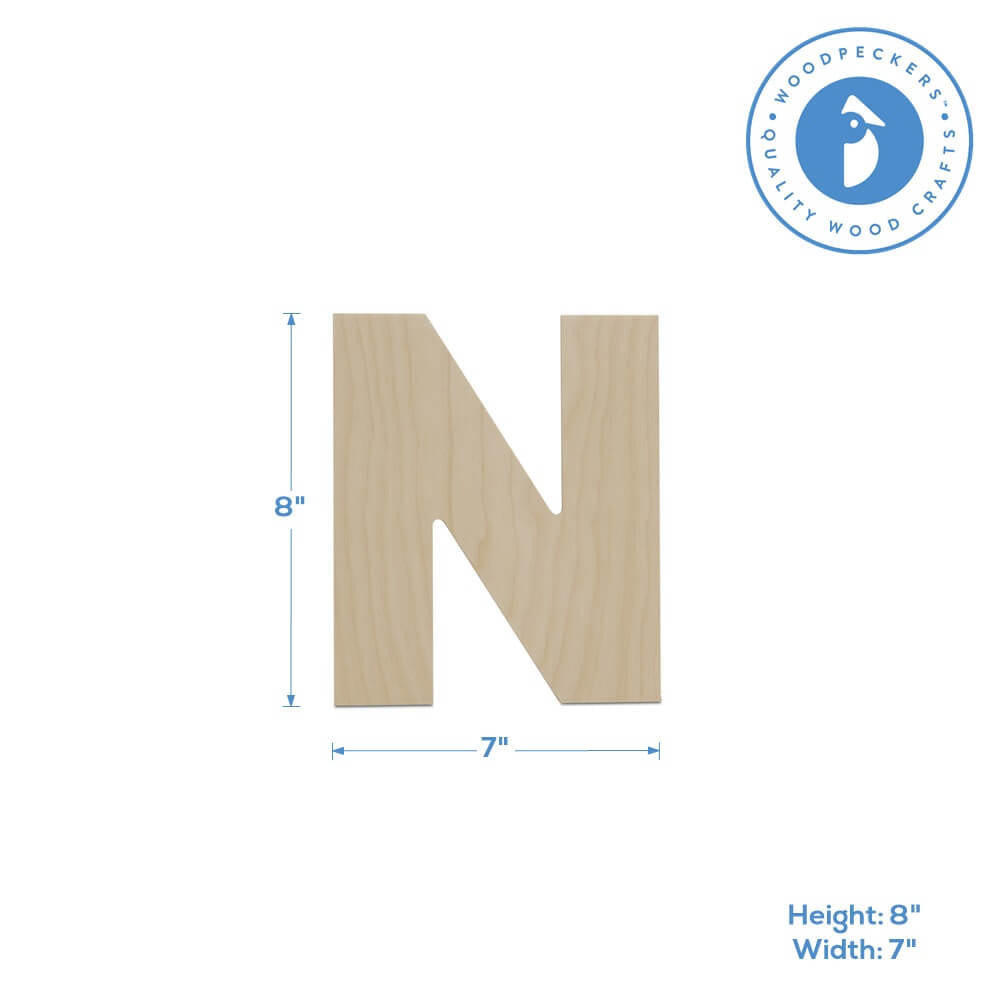 Woodpeckers Crafts Wood Cutout Letter N, 8"