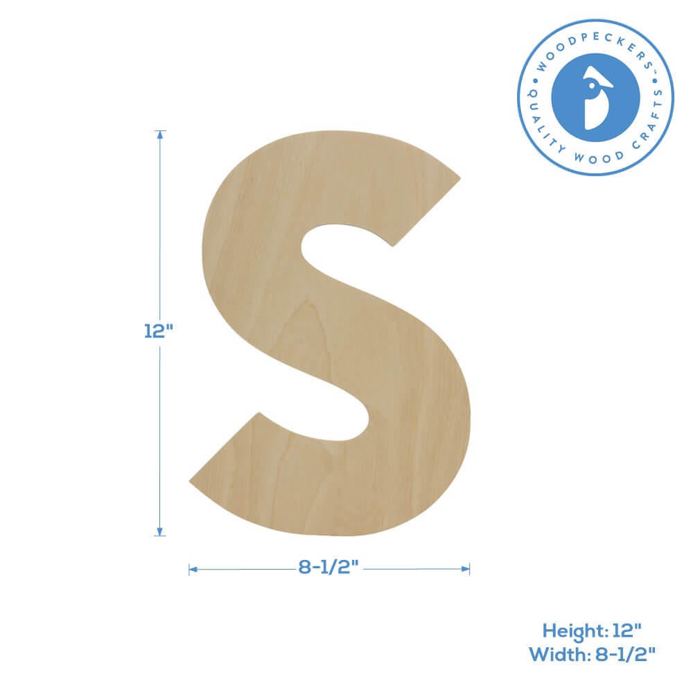 Woodpeckers Crafts Wood Cutout Letter S, 12"