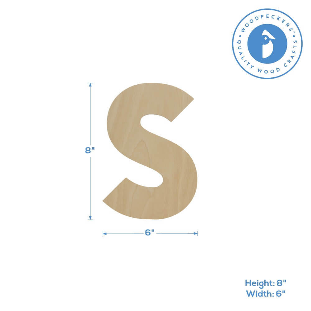 Woodpeckers Crafts Wood Cutout Letter S, 8"