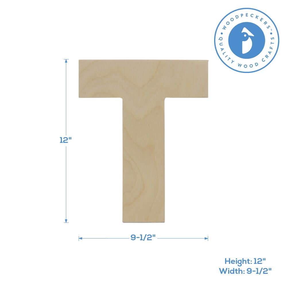 Woodpeckers Crafts Wood Cutout Letter T, 12"