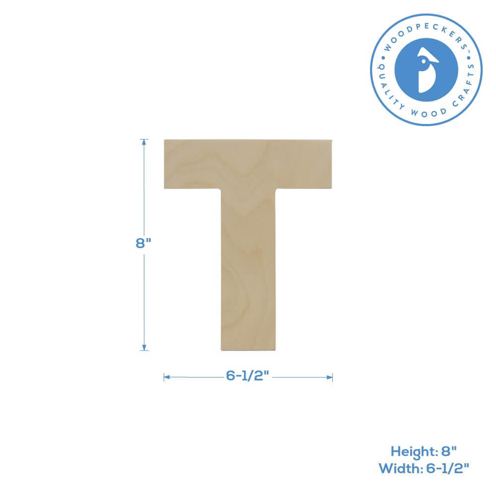 Woodpeckers Crafts Wood Cutout Letter T, 8"