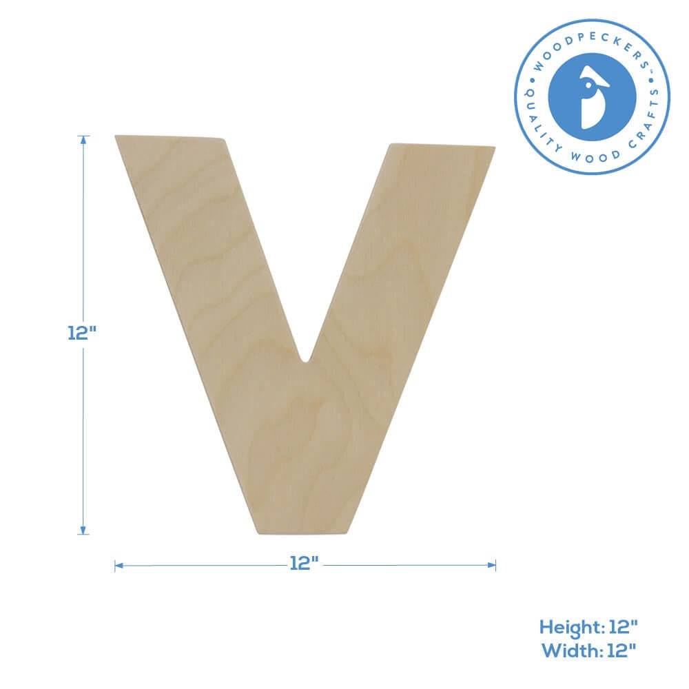 Woodpeckers Crafts Wood Cutout Letter V, 12"