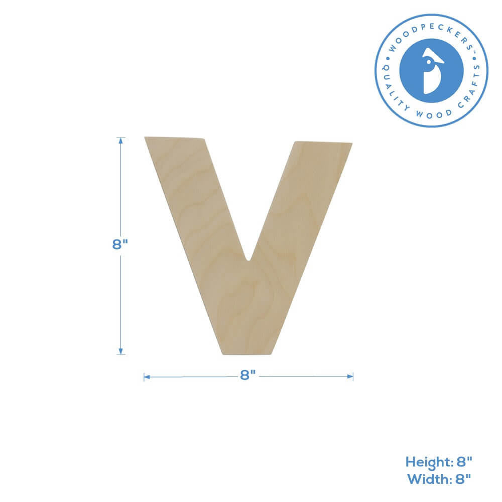 Woodpeckers Crafts Wood Cutout Letter V, 8"