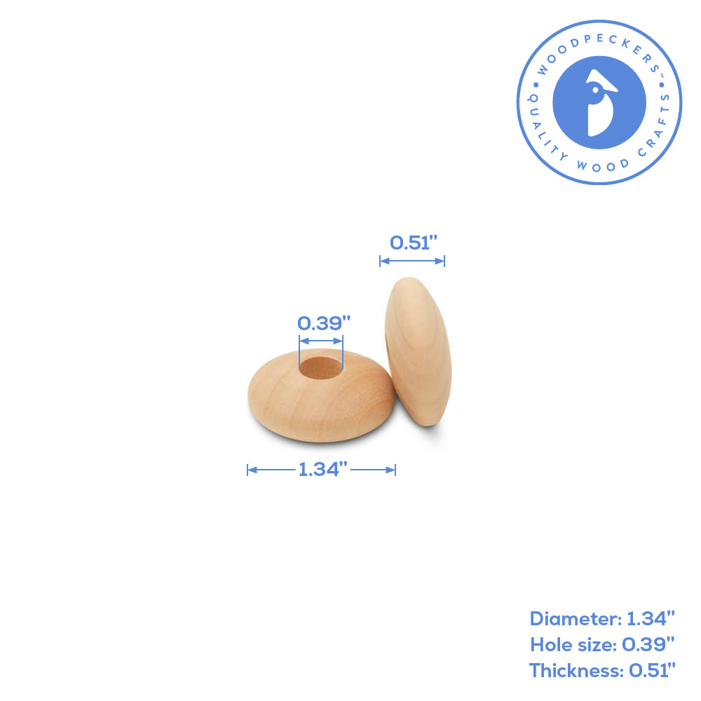 Wood Disc Bead, 1.34"