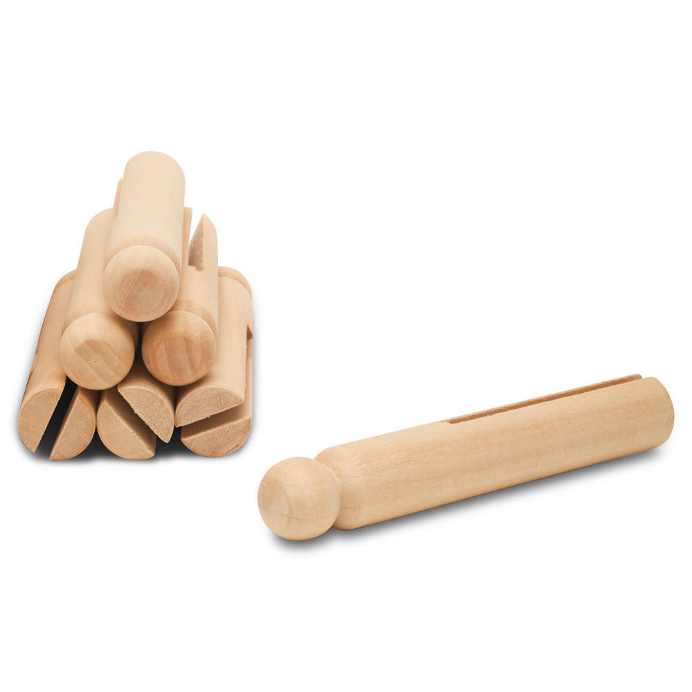 Woodpeckers Crafts Wood Doll Clothespin, Round, 3-3/4", straight bottom