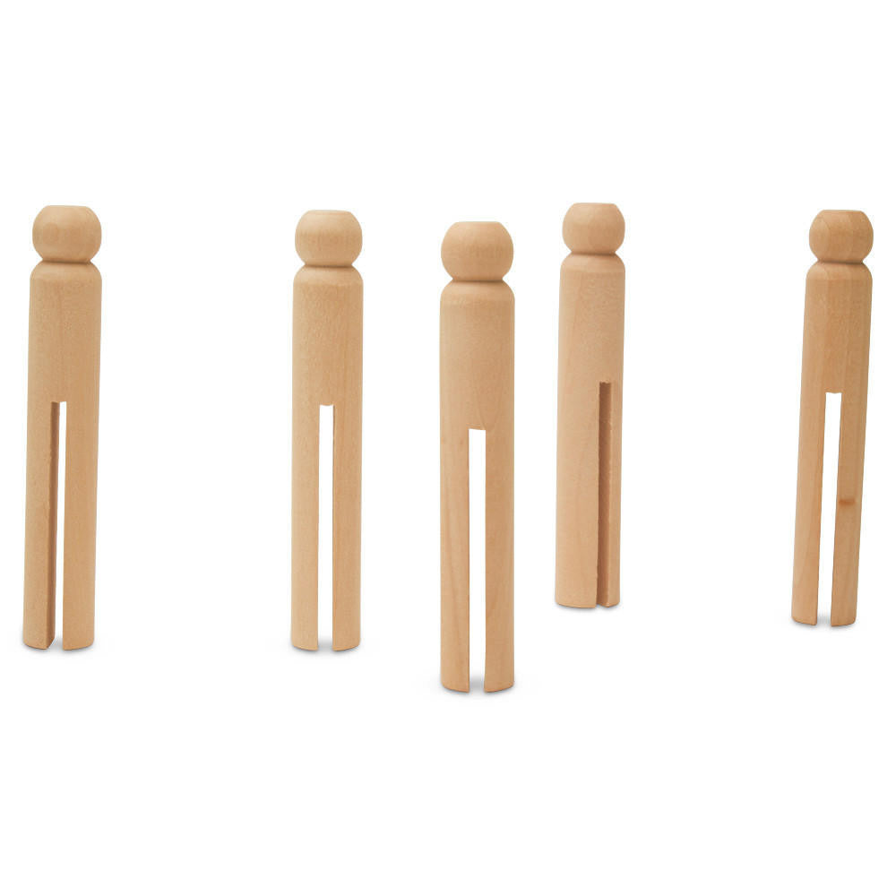 Woodpeckers Crafts Wood Doll Clothespin, Round, 3-3/4", straight bottom