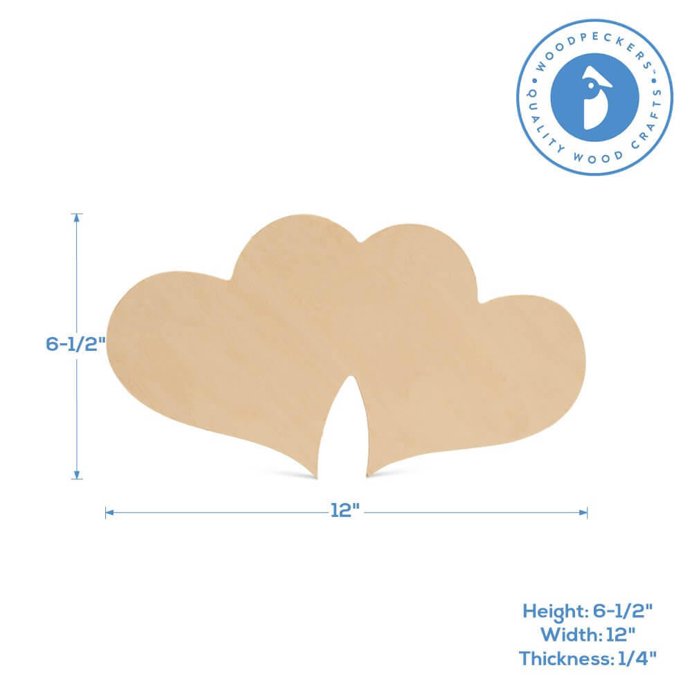 Wood Double Heart Cutout, 12" x 6.5"