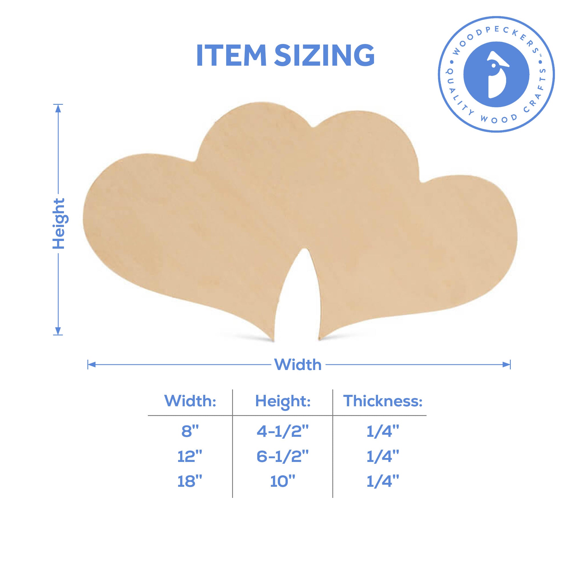 Wood Double Heart Cutout (8"- 18")