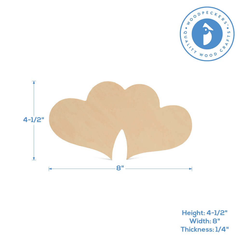 Wood Double Heart Medium Cutout, 8" x 4.5"