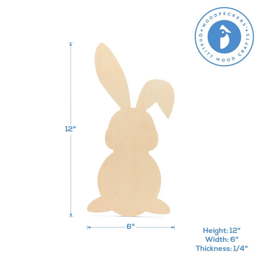 Woodpeckers Crafts Wood Easter Bunny Cutout Large, 12" x 6"