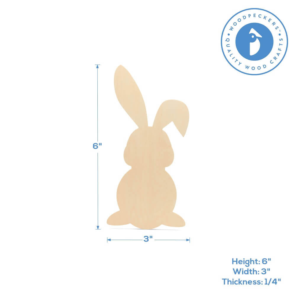 Woodpeckers Crafts Wood Easter Bunny Cutout Small, 6" x 3"