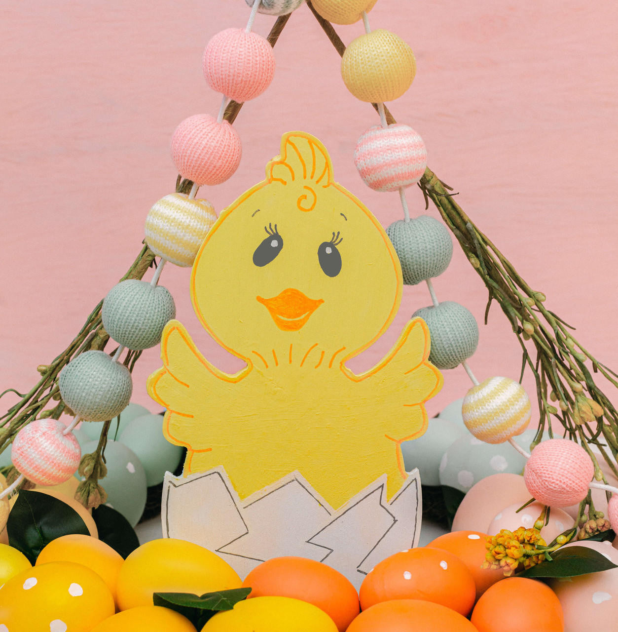 Wood Easter Chick In Egg Cutout Medium, 8" x 4.5"