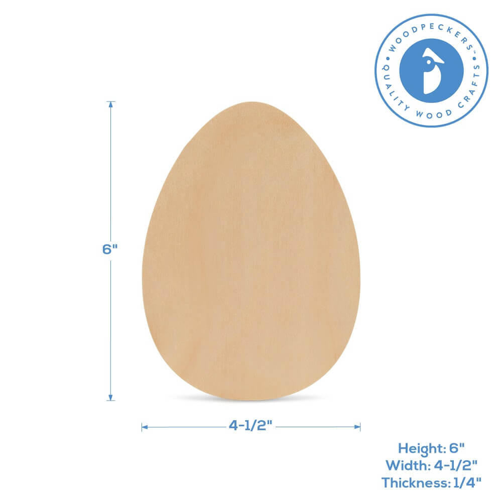 Woodpeckers Crafts Wood Easter Egg Cutout Small, 6" x 4.5"