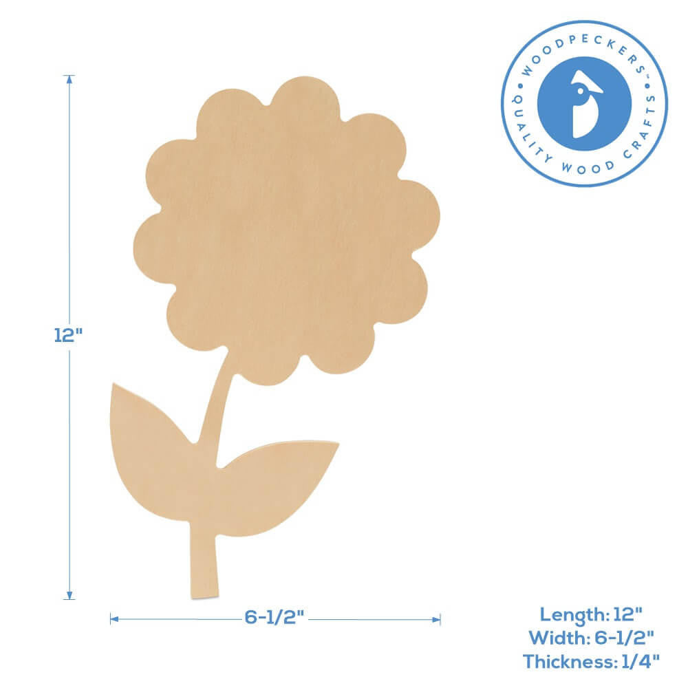 Woodpeckers Crafts Wood Flower Cutout, 12" x 6.5"