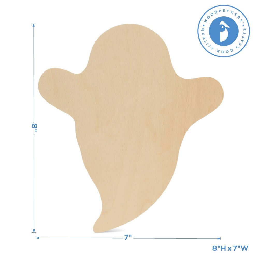 Woodpeckers Crafts Wood Halloween Ghost Cutout, Small 8" x 7"