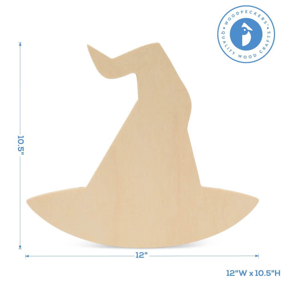 Woodpeckers Crafts Wood Halloween Witch's Hat Cutout, Large 12" x 10.5"