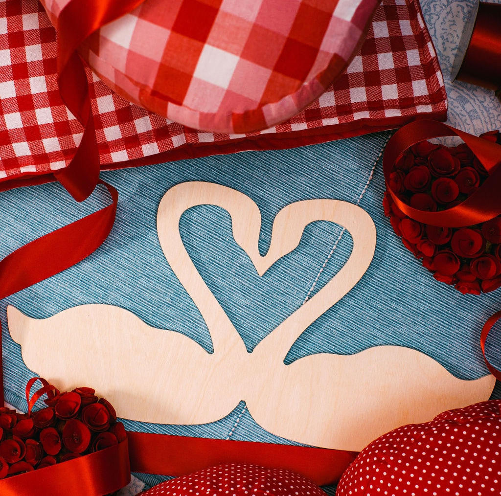 Wood Heart Swans Cutout Jumbo, 18" x 9"