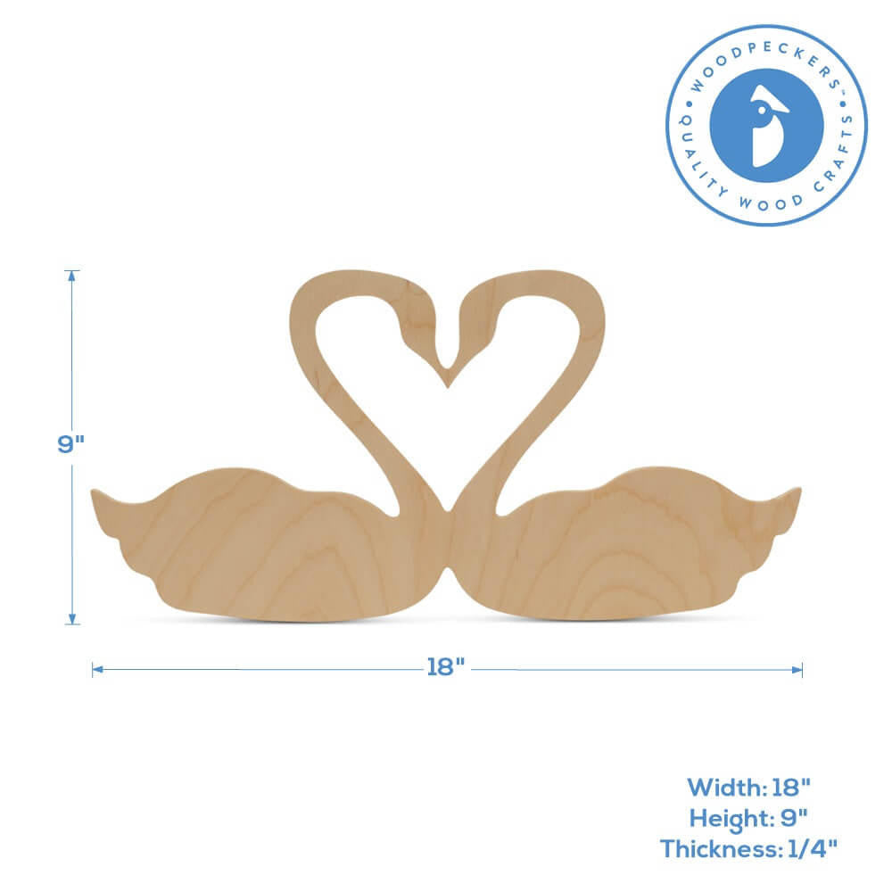 Woodpeckers Crafts Wood Heart Swans Cutout Jumbo, 18" x 9"