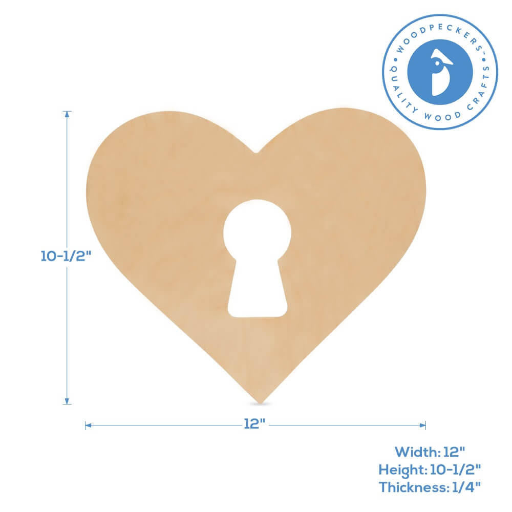 Wood Heart with Keyhole Large Cutout, 12" x 10.5"