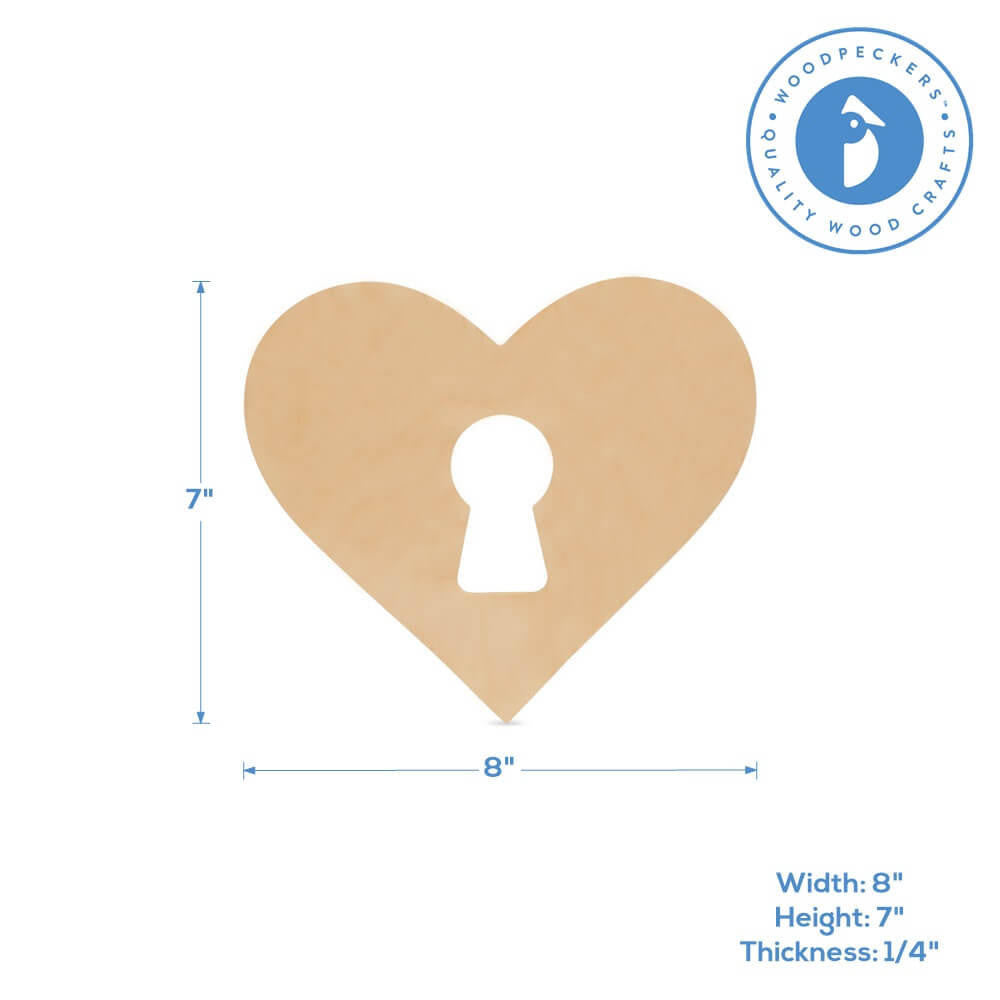 Woodpeckers Crafts Wood Heart with Keyhole Medium Cutout, 8" x 7"