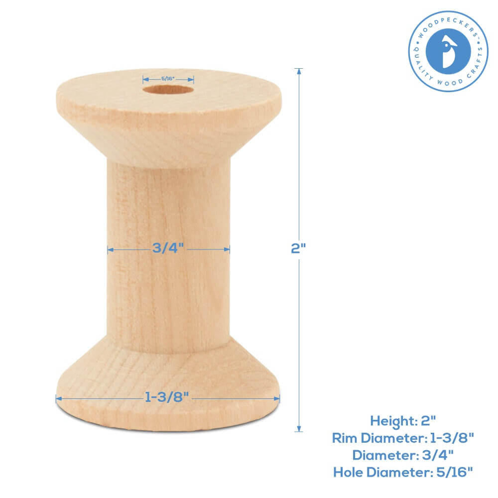 Wood Hourglass Spool, 2", 5/16" hole